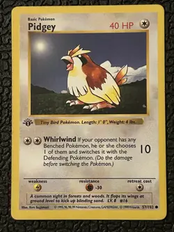 Pidgey 57/102 Base Set 1st Edition Shadowless Vintage Pokemon TCG Card - Image 1