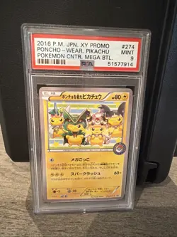 Pokemon Poncho-Wearing Pikachu PL Center Mega Btl. JPN Promo 274/XY-P PSA 9 - Image 1