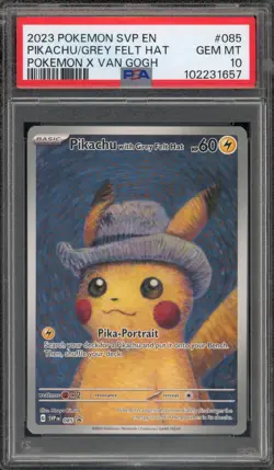 Pokemon Pikachu with Grey Felt Hat Van Gogh Full Art Promo SVP EN 085 PSA 10 - Image 1