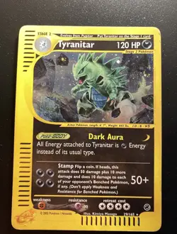 Pokemon Card-Tyranitar-29/165-Expedition- Holo-ENG-Very Good-SWIRL - Image 1