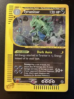 Pokemon Card-Tyranitar-29/165-Expedition- Holo-ENG-Very Good-SWIRL - Image 4