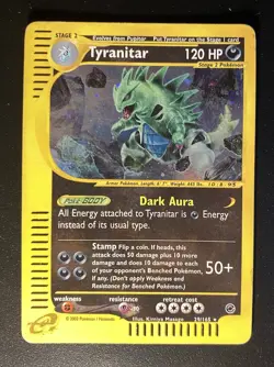 Pokemon Card-Tyranitar-29/165-Expedition- Holo-ENG-Very Good-SWIRL - Image 5