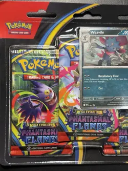 NEW - Pokemon Phantasmal Flames - Weavile 3-Pack Booster Blister Factory Sealed - Image 3