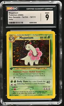 CGC 9 MINT Meganium Neo Genesis 1st Edition 10/111 Holo Pokemon Card - Image 1