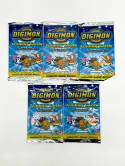 Vintage Digimon Trading Card SEALED Booster Packs x5 1999 Bandai Upper Deck - Image 1