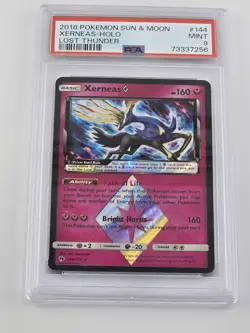 2018 POKEMON SUN & MOON LOST THUNDER #144 XERNEAS-HOLO PSA 9 - Image 1