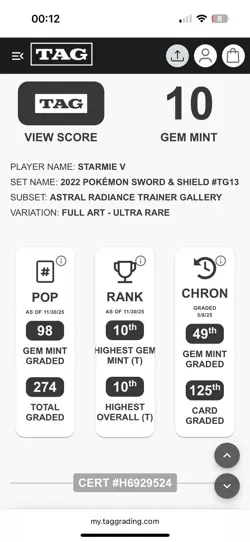 Pokemon - Starmie V - Astral Radiance - TG13/TG30 - Full Art - TAG 10 GEM MINT - Image 4