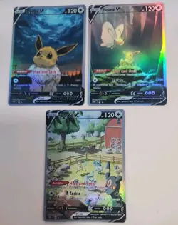 Lot of 3 Custom holo Eevee V Pokemon Trading Card sleeved & top loaded CUSTOM - Image 1