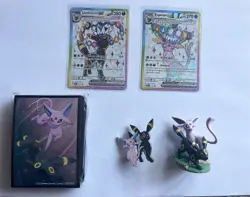 Umbreon 176 & Espeon 175 Promo Cards Prismatic Evolutions Sleeves Pin Figurine - Image 1