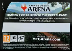 MTG Magic Arena Lord of the Rings Prerelease Promo Code, 6 Booster Packs - Image 1