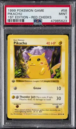 1999 POKEMON GAME 1ST ED-RED CHEEKS #58 PIKACHU PSA 9 - Image 1