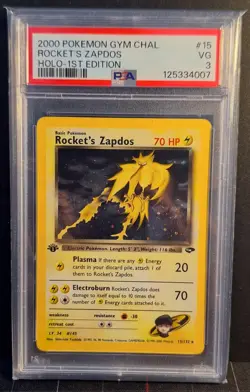 PSA 3 Rocket's Zapdos 1st Edition Holo - 2000 Pokemon Gym Challenge #15 - WOTC V - Image 1