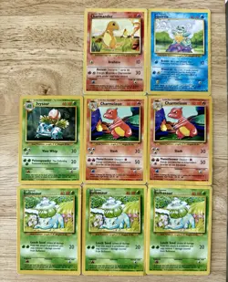 (8) Pokemon Base Set Starter Evolution Lot Charmander Squirtle Bulbasaur HP/DMG - Image 1