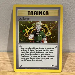 LT Surge Trainer Gym Heroes Holo Rare Card 17/132 WOTC NM SWIRL - Image 1