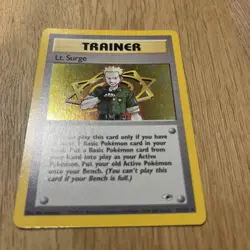 LT Surge Trainer Gym Heroes Holo Rare Card 17/132 WOTC NM SWIRL - Image 3
