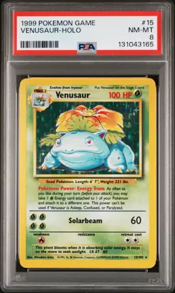 1999 POKEMON BASE SET UNLIMITED #15 VENUSAUR-HOLO PSA 8 - Image 1