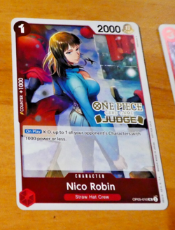 ONE PIECE ENGLISH CARD RARE JUDGE GAME CARTE PROMO HOLO Nico Robin OP05-010 EN M - Image 1