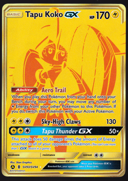 Tapu Koko GX SV93/SV94 Hidden Fates Shiny Holo Gold Secret Rare Pokemon Card NM - Image 1