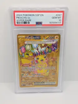 Pokemon Pikachu EX Gold Hyper Rare Card 247/191 Surging Sparks PSA 10 - Image 1