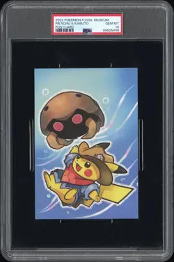 2022 POKEMON FOSSIL MUSEUM POSTCARD PIKACHU & KABUTO PSA 10 - Image 1