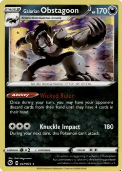 Galarian Obstagoon 037/073 Holo Rare Champions Path Mint Pokemon Card - Image 1