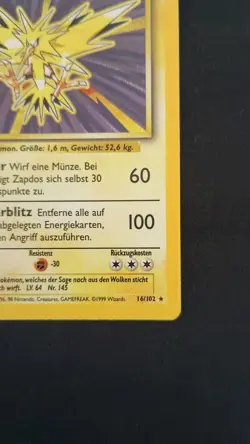 GERMAN 1st Edition Zapdos 16/102 Base Set Pokemon Card - Image 5