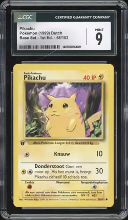 1999 Pokemon DUTCH 1st Edition Base Set Pikachu 58/102 CGC 9 MINT - Image 1