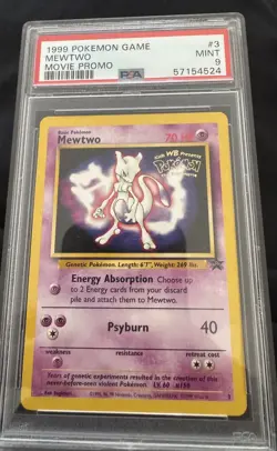 1999 Pokemon Wizards of the Coast Black Star Promo Mewtwo First Movie #3 PSA 9 - Image 1
