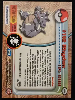 Rhydon #112 Topps Blue Label TV Animation Edition Non Holo Pokemon TCG 1999 NM - Image 2