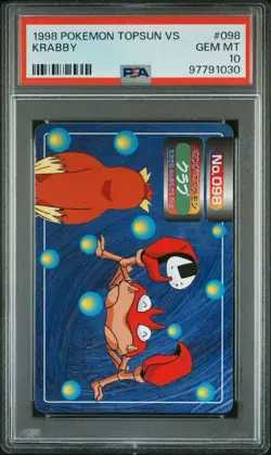 PSA 10 GEM MINT Krabby Vs. Pidgey #098 Topsun Carddass Pokemon TCG 1998 POP 10 - Image 1