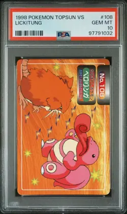 PSA 10 GEM MINT Lickitung Vs. Raticate #108 Topsun Carddass Pokemon 1998 POP 10 - Image 1