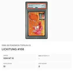 PSA 10 GEM MINT Lickitung Vs. Raticate #108 Topsun Carddass Pokemon 1998 POP 10 - Image 2