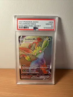 Pokemon TCG Leafeon VMAX Evolving Skies Rainbow Secret Rare Card 204/203 PSA 10 - Image 1