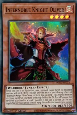 ROTD-EN014 INFERNOBLE KNIGHT OLIVER SUPER RARE 1ST EDITION YuGiOh CARD - Image 1