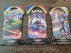 3 Sword & Shield Sleeved Booster Packs New Unopened!! Pokemon Cards Rebel Clash - Image 1