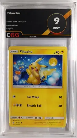 Carte pokemon Pikachu gradee CGG 9 Mint ENGLISH Unified Minds 56/23622510014 - Image 1