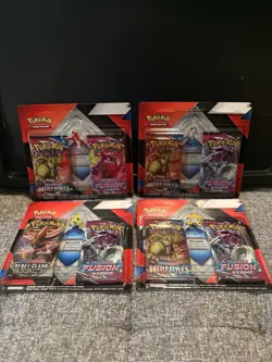 4x Pokemon Battle Style,Fusion Strike, Rebel Clash Blister 2 Booster Pack w/ Pin - Image 1