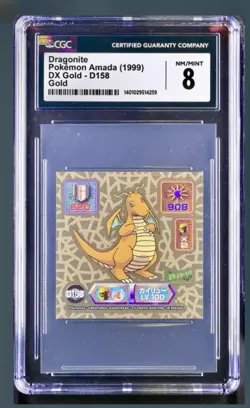DRAGONITE 1999 AMADA POKEMON JAP #D158 SUPER DX GOLD STICKERS CGC POP 1 NM 8 - Image 1