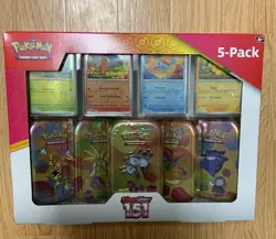 Pokemon Scarlet & Violet - 151 (5-Pack) Mini Tins w/ 4 Promos Costco Bundle. - Image 1