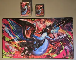Mega Charizard X Play Mat - Pokemon + Extras (Deck Box, Sleeves, & Dice) - Image 2