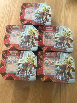 POKEMON PARADOX DESTINIES TIN GOUGING FIRE EX x5 IN HAND - Image 1
