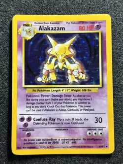 Base Set Alakazam Pokemon Card 1/102 Holo Rare WOTC Vintage TCG 1999 LP - Image 2