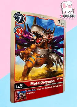 Carte Digimon Trading Card Game MetalGreymon Alternate Art Foil ST1-09 R PROMO - Image 2