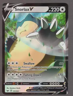 Snorlax V 141/202 Sword & Shield Base Set Ultra Rare Holo Foil Pokemon Card NM - Image 1