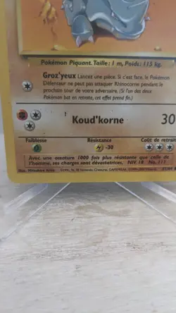 Vintage Pokemon TCG WOTC French Jungle Set #61/64 Rhyhorn - Rhinocorne MP - Image 2