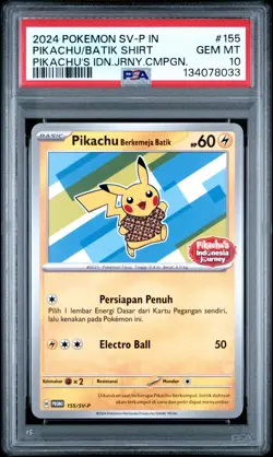 2024 POKEMON INDONESIAN SV-P PROMO #155 PIKACHU IN BATIK SHIRT PSA 10 - Image 1
