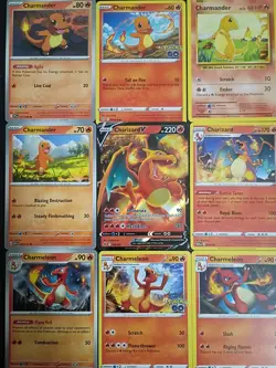 x9 Charmander Charmeleon Charizard pokemon mixed lot V Rare Holo Promo Fire - Image 1