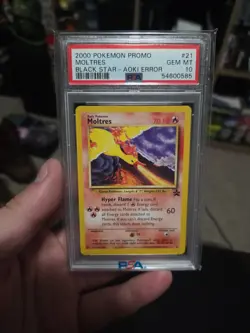 PSA 10 Gem Mint Moltres Black Star Promo 21 WOTC 2000 Pokemon Aoki Error Graded - Image 1