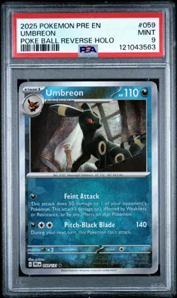 2025 Pokemon Pre En Umbreon Poke Ball Reverse Holo PSA 9 - Image 1