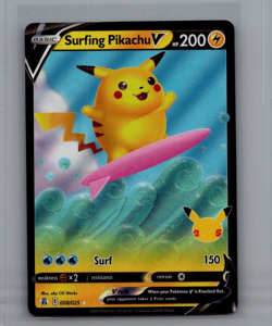 Surfing Pikachu V 008/025 - Pokemon TCG Celebrations Sword & Shield Rare Card NM - Image 1